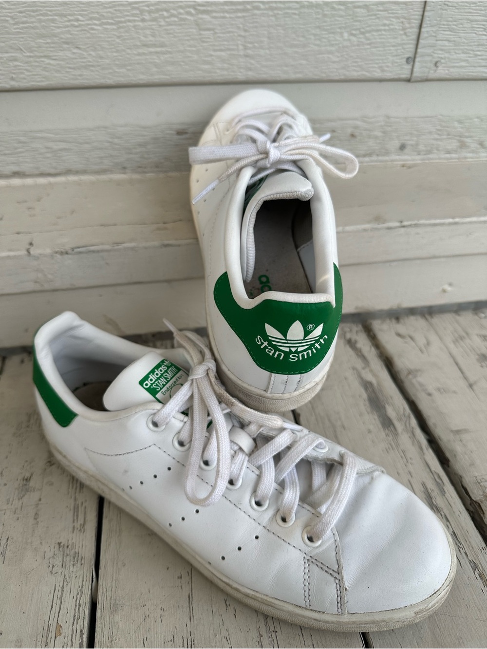 Adidas Stan Smith Men's White Leather Sneakers with Green Heel Tab